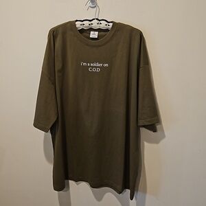 XSET NWT UNISEX GAMER I'M A SOLDIER ON C.O.D OLIVE SHORT SLEEVE T-SHIRT SIZE XXL